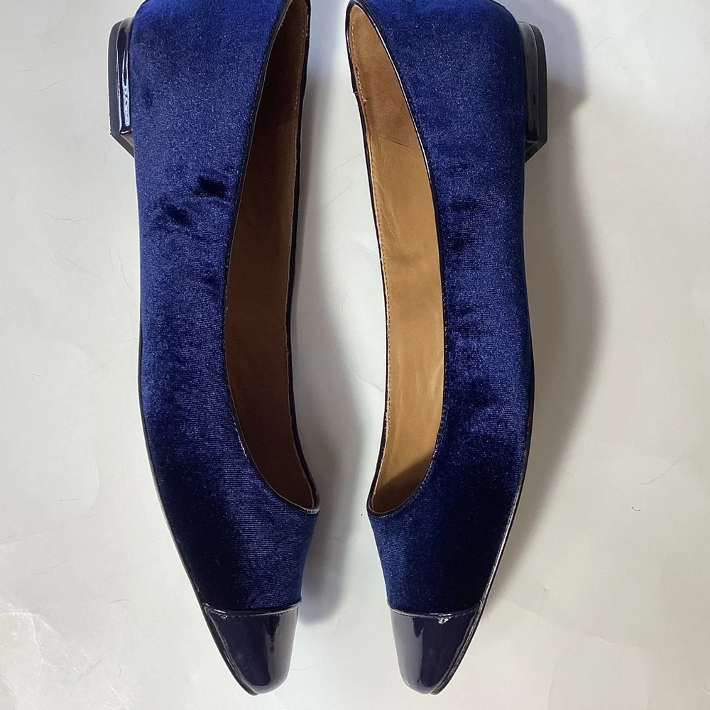 Talbots Navy Blue Velvet & Leather Cap Toe Flats Size 11M - Picture 5 of 12